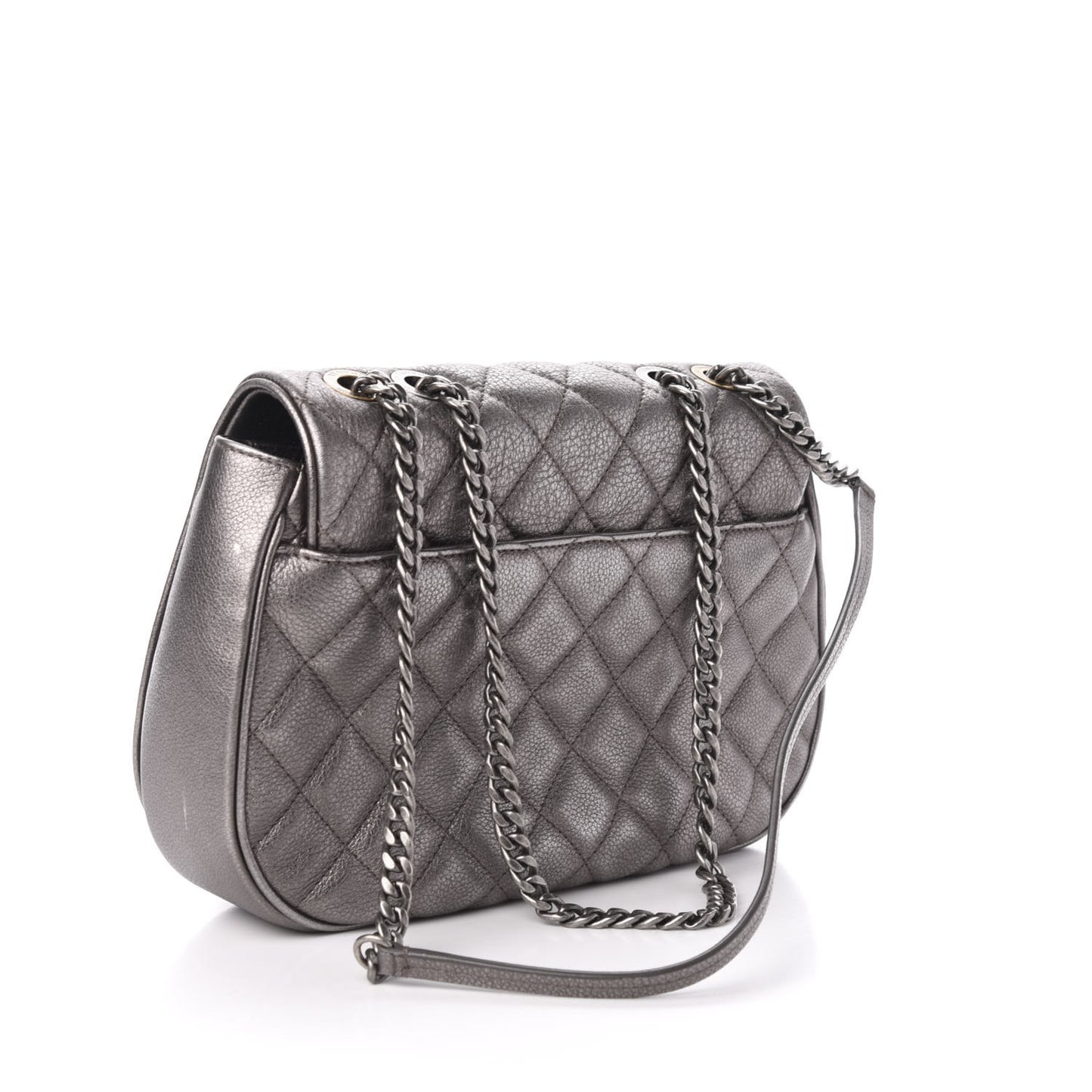 Metallic Calfskin Quilted Casual Pocket Messenger Flap Silver