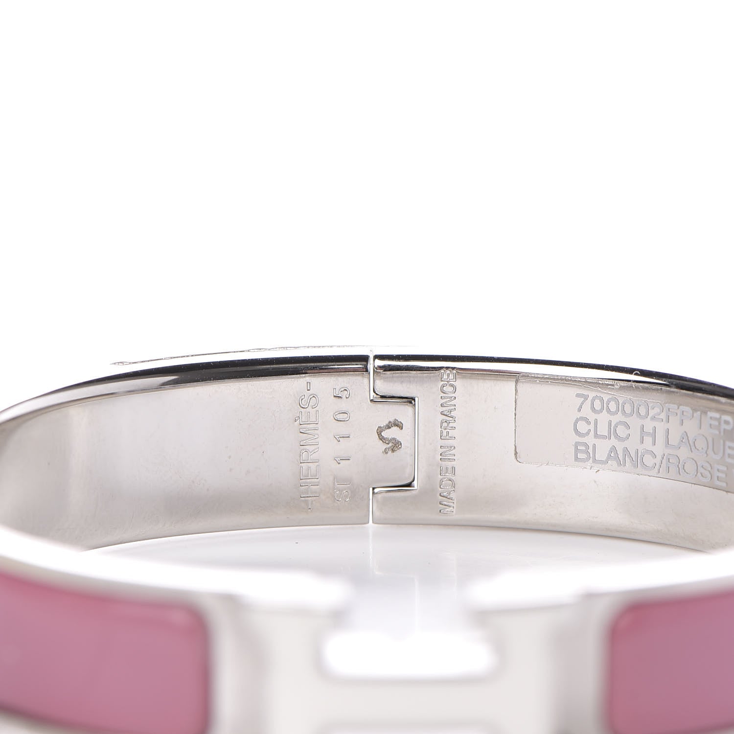 Hermes Enamel Narrow Clic Clac H Bracelet PM Rose Velours White 4 of 5