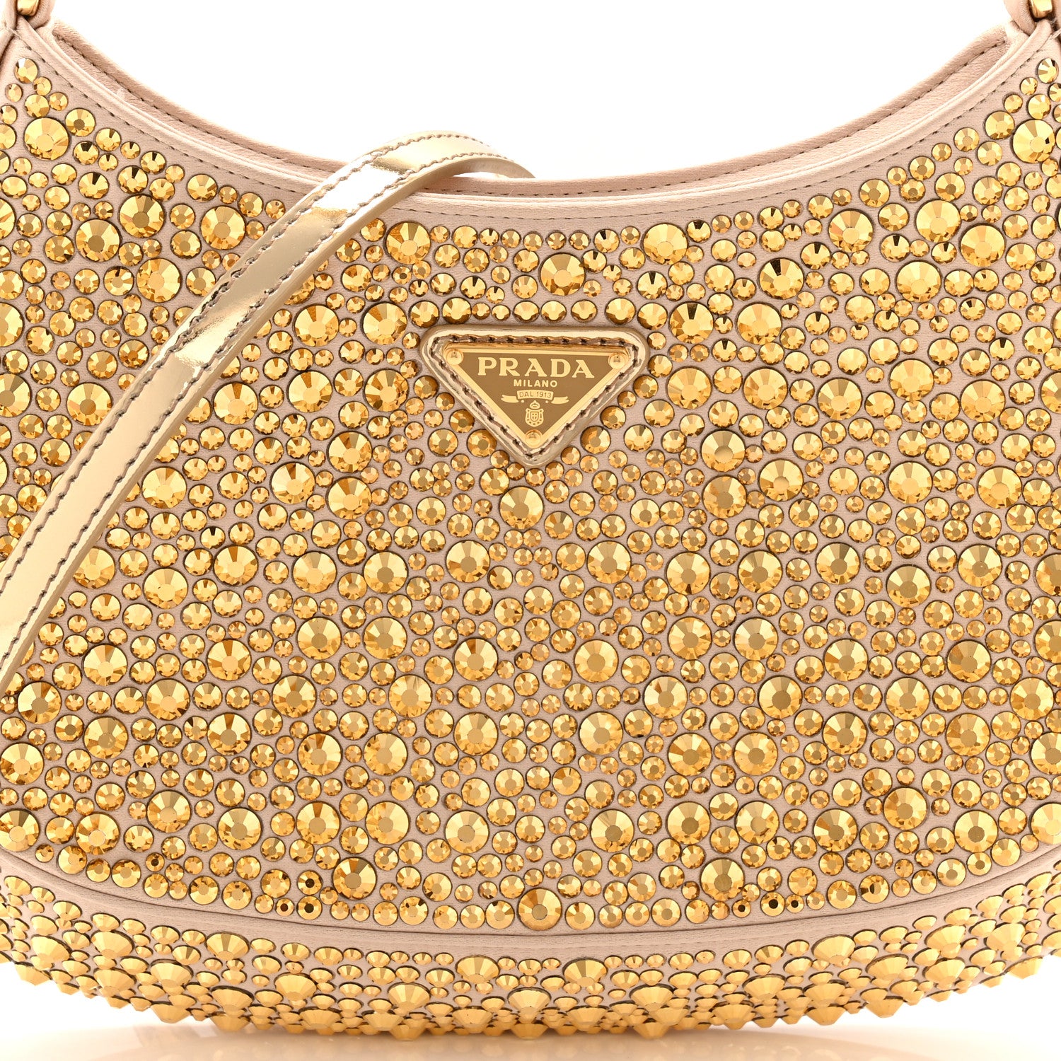 PRADA ゴールド クラッチバッグ Prada Gold Leather and Satin Crystal Embellished Mini Triangle