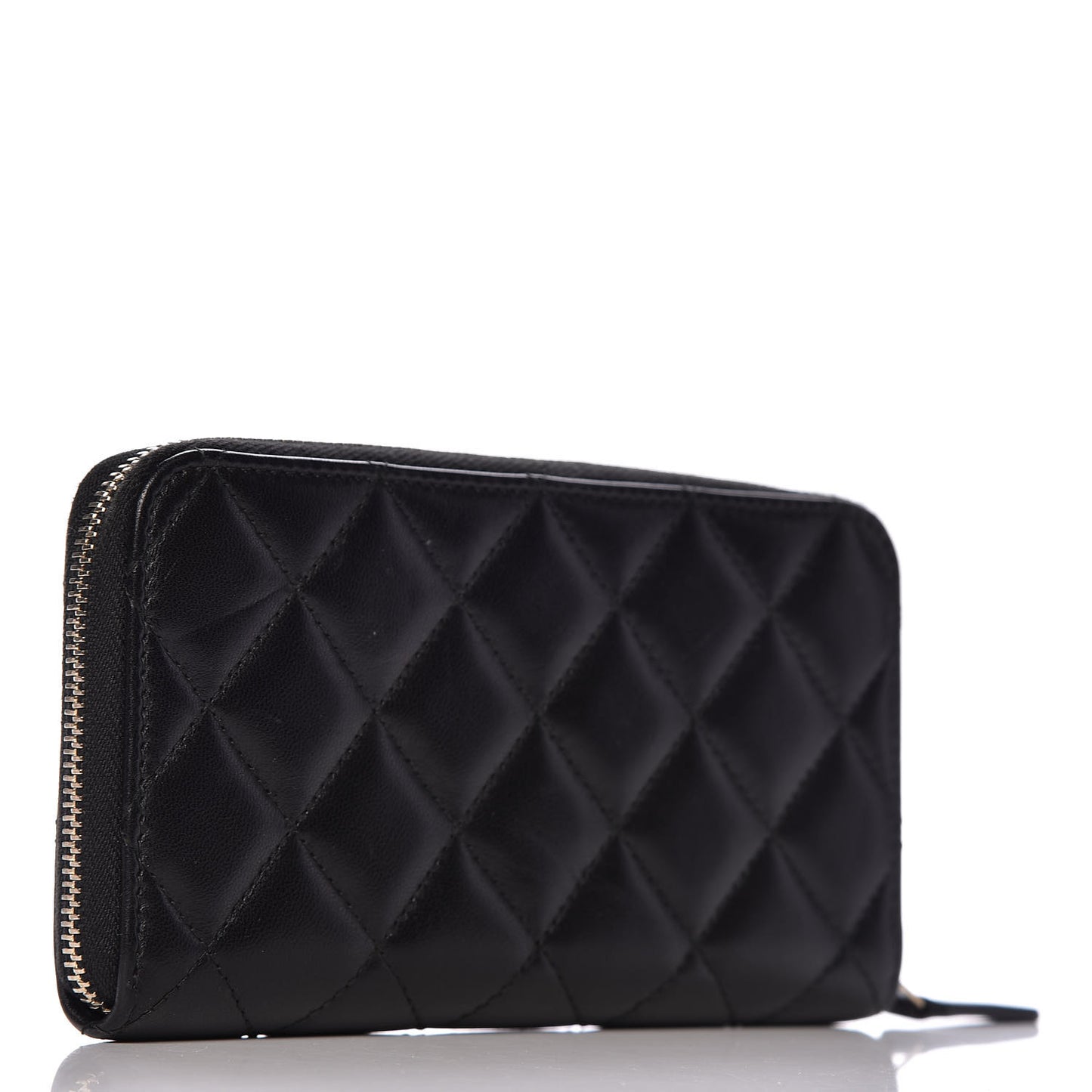 Lambskin Quilted Small Trendy CC Zip Around Wallet Black