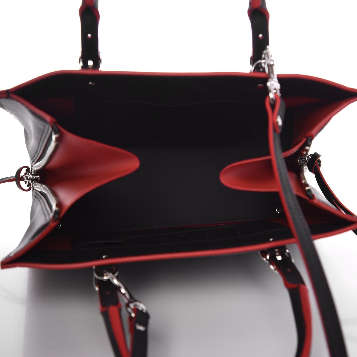 Rubberized Calfskin Papier Mini A4 Zip Around Tote Black Red