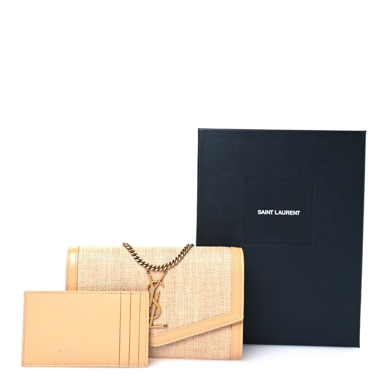 Saint Laurent Micro Raffia Monogram Uptown Chain Wallet Natural Hay Blush 11 of 11