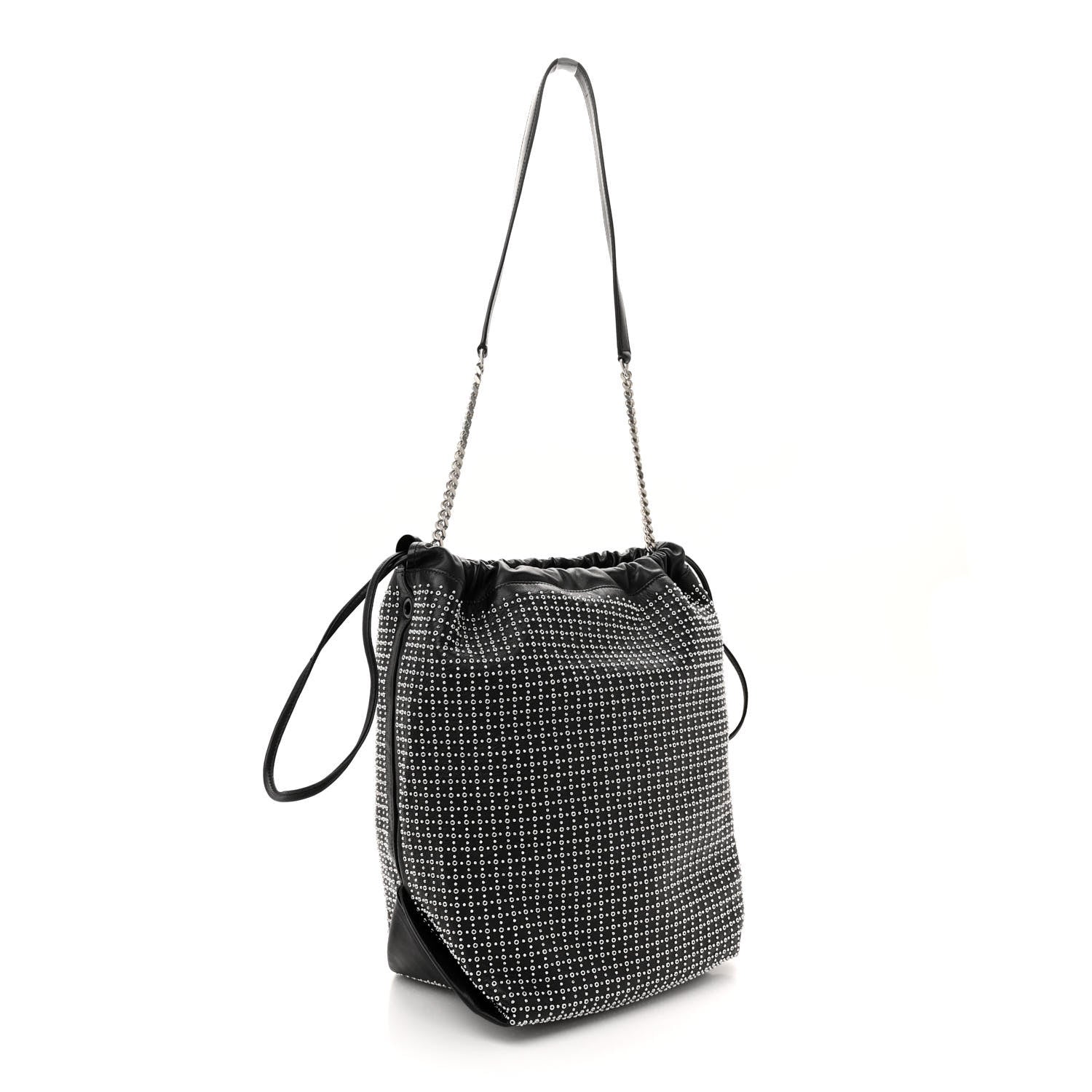 Saint Laurent Lambskin Studded Drawstring Bag Black 3 of 10