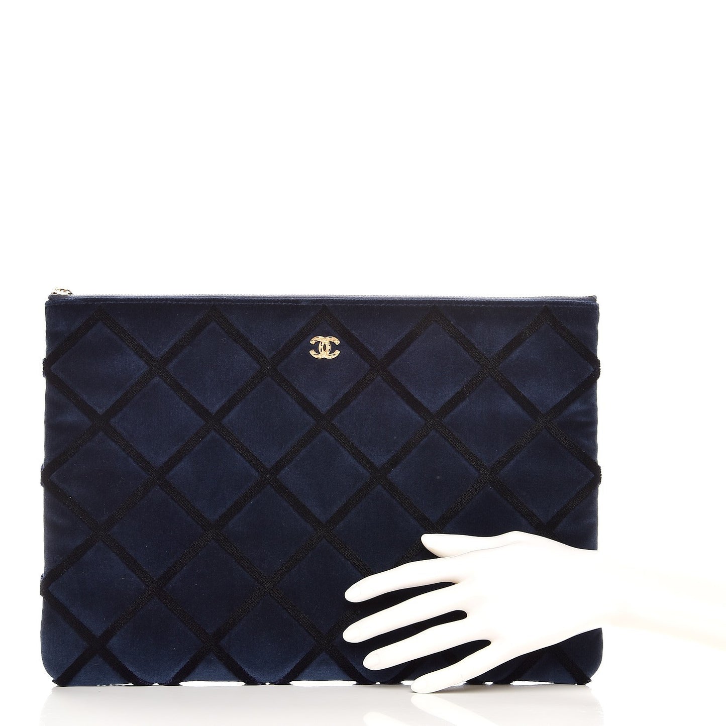 Velvet Quilted Large Cosmetic Case Navy