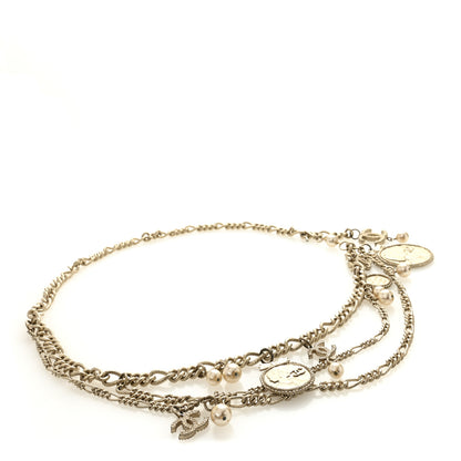 Chanel Metal Pearl Chain CC Triple Medallion Charm Belt Gold 1 of 5