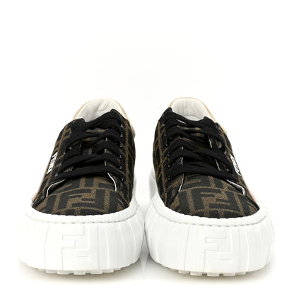 Fendi Fabric Jacquard FF Rainbow Womens Fendi Force Low-Top Sneakers 38.5 Tobacco Black White Multicolor 3 of 9