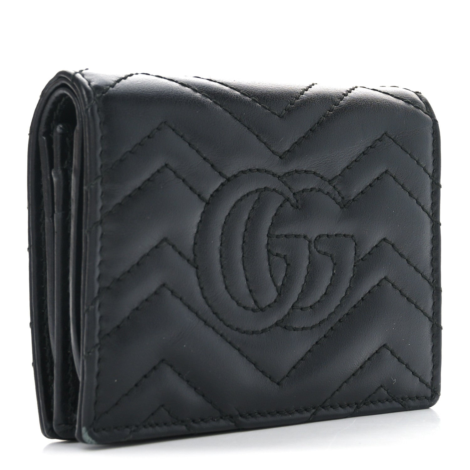 Gucci Calfskin Matelasse GG Marmont Card Case Wallet Black 3 of 9