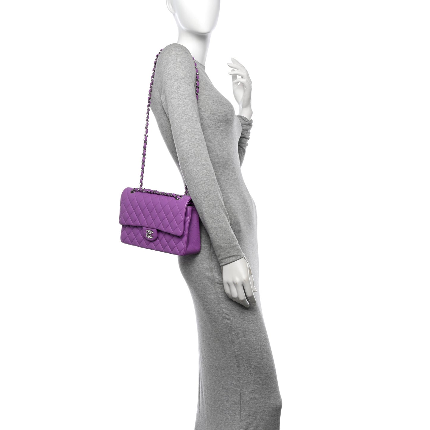 Lambskin Quilted Medium Double Flap Purple