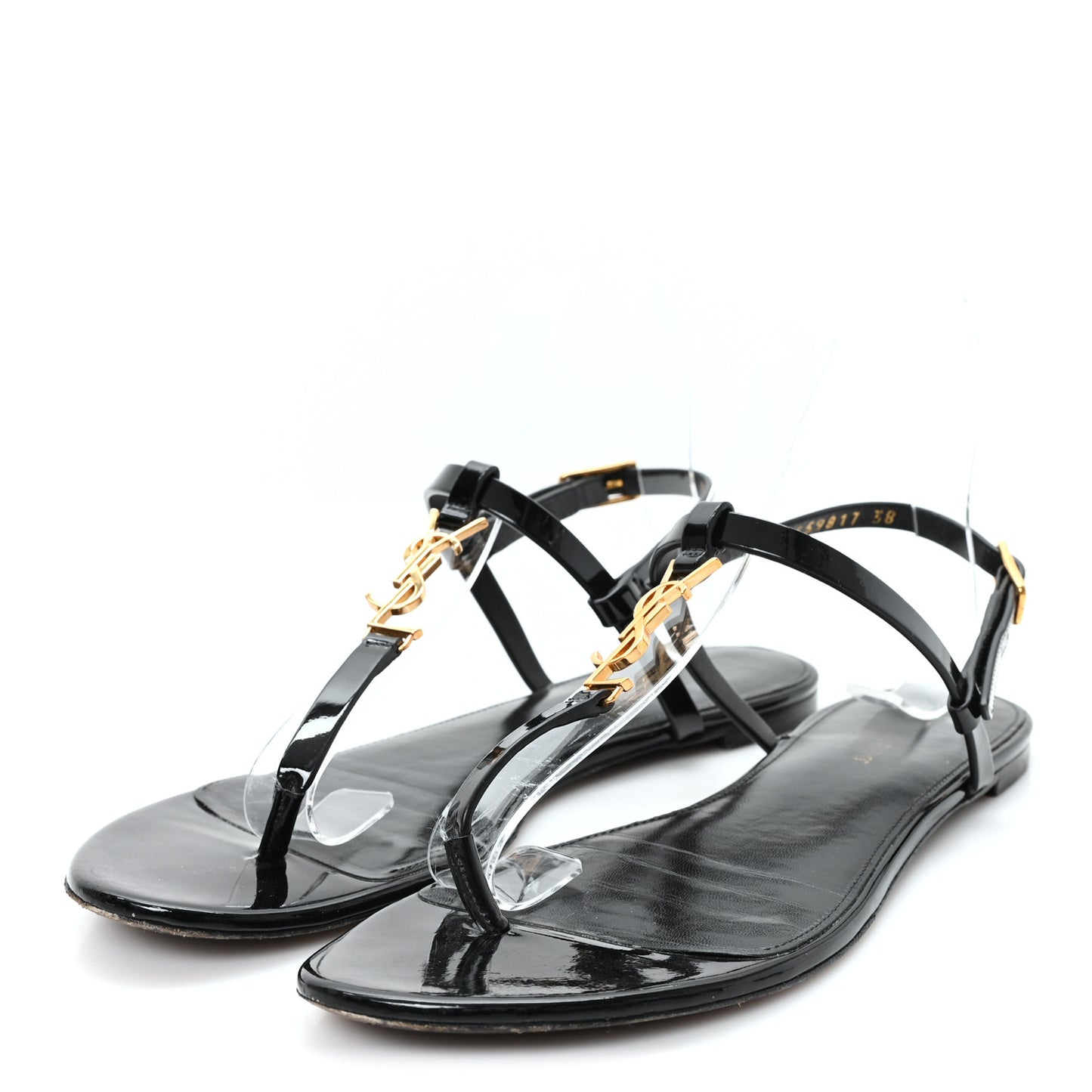 Patent Calfskin Cassandra Monogram Sandals 38 Black