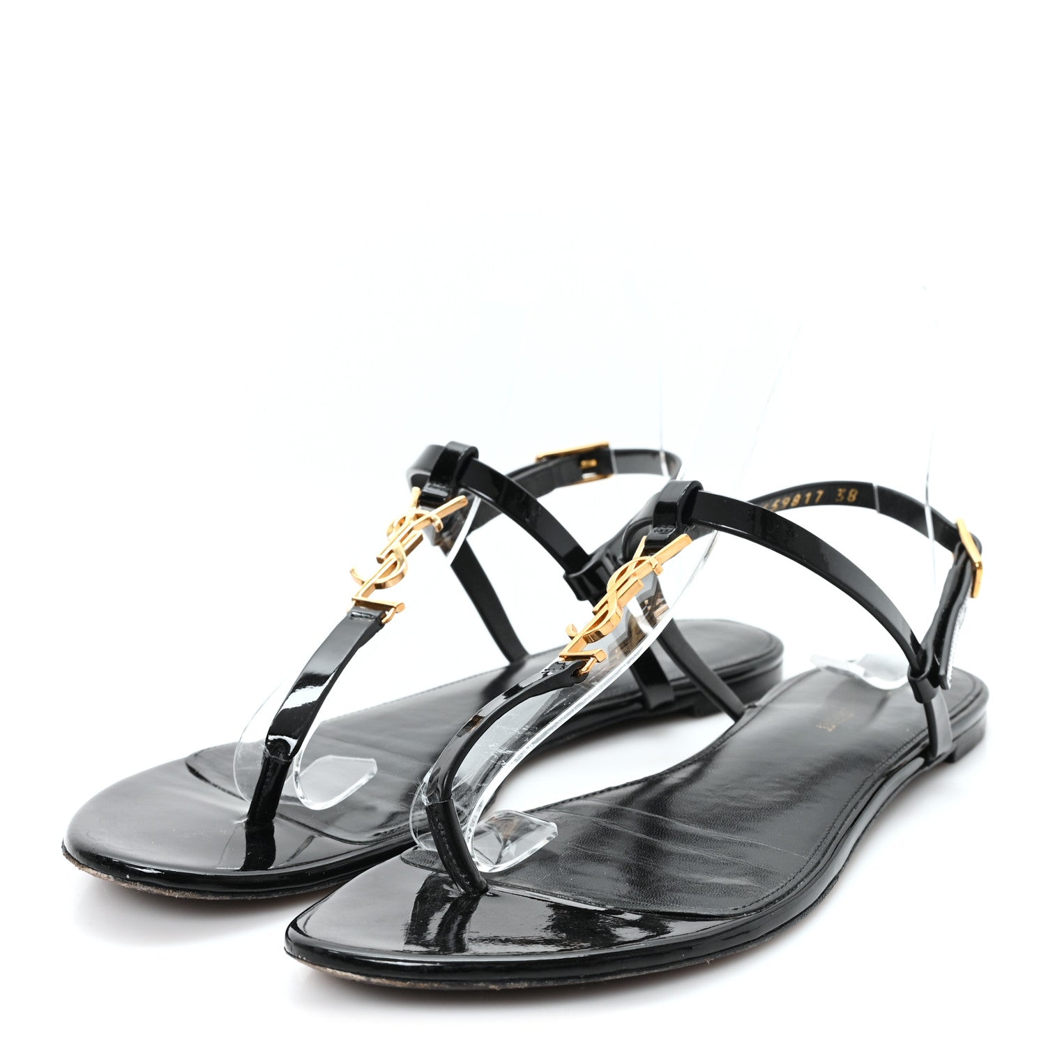 Saint Laurent Patent Calfskin Cassandra Monogram Sandals 38 Black 4 of 9