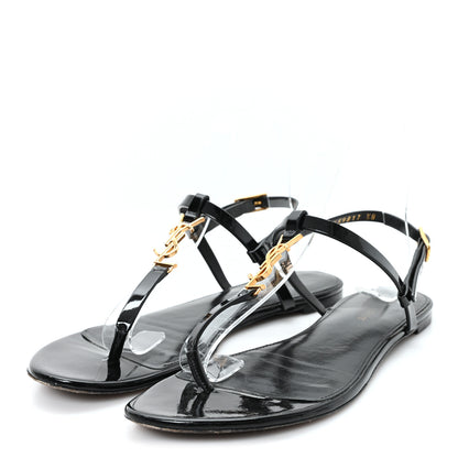 Saint Laurent Patent Calfskin Cassandra Monogram Sandals 38 Black 4 of 9