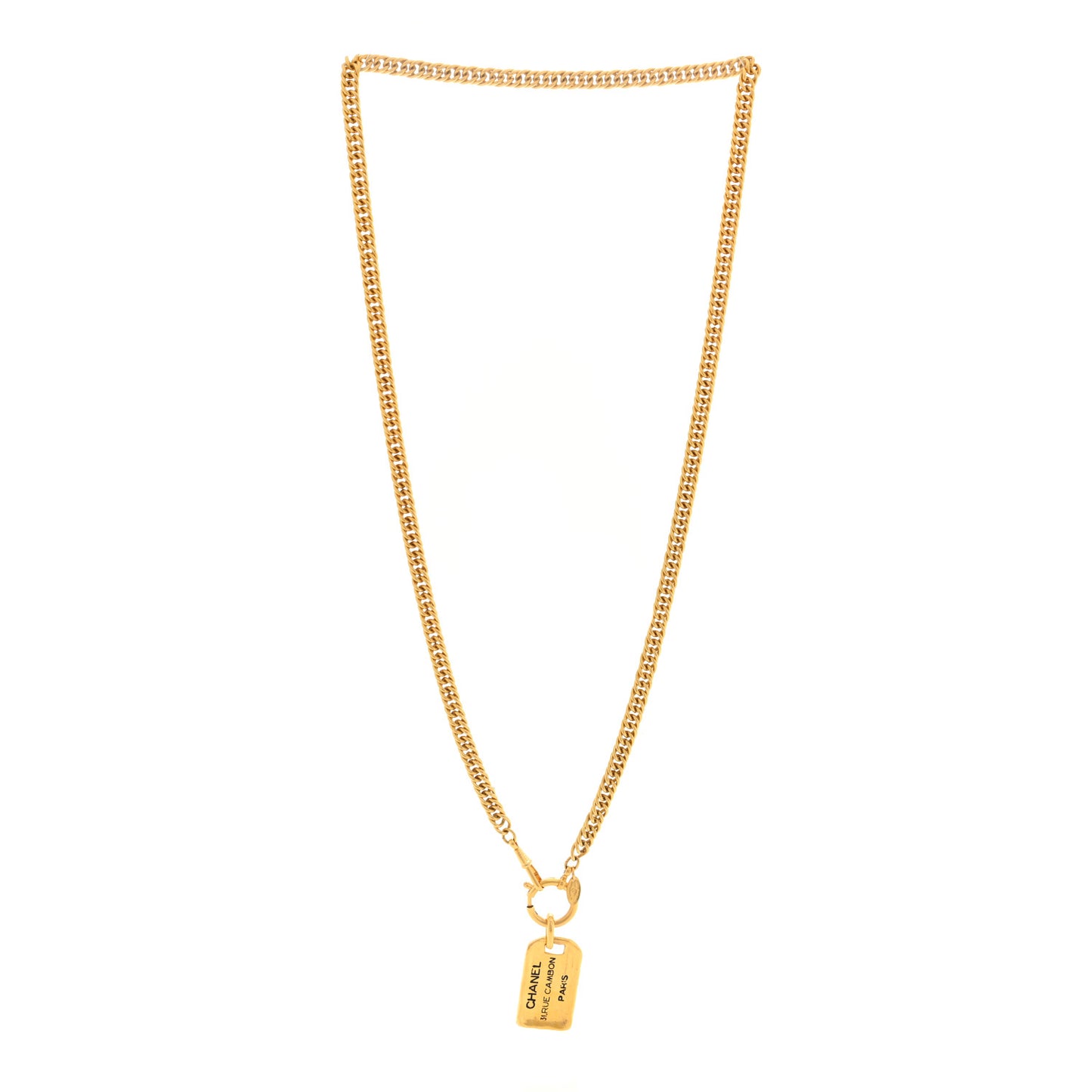 Metal ID Dog Tag Rue Cambon Necklace Gold