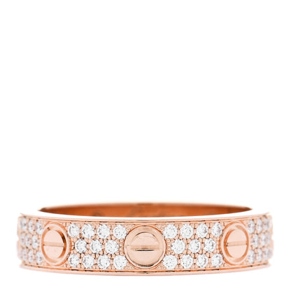 Cartier 18K Pink Gold Diamond 4mm LOVE Wedding Paved Band Ring 48 4.5 1 of 4