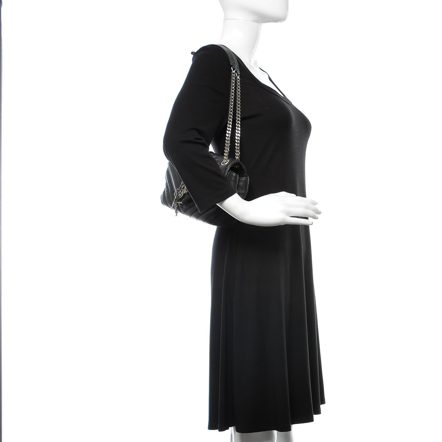 Sheepskin Matelasse Medium Monogram College Punk Chain Satchel Black