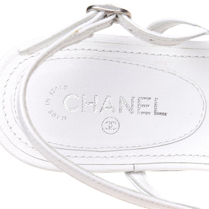 Chanel Lambskin CC Thong Sandals 36 White 6 of 9