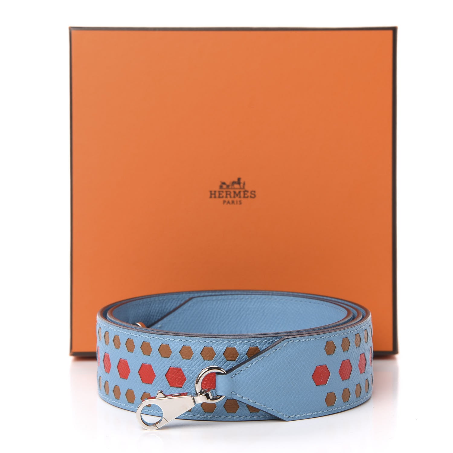 Hermes Epsom 40mm Hexagone Tressage Shoulder Strap Bleu De Nord Rouge De Coeur Gold 6 of 6