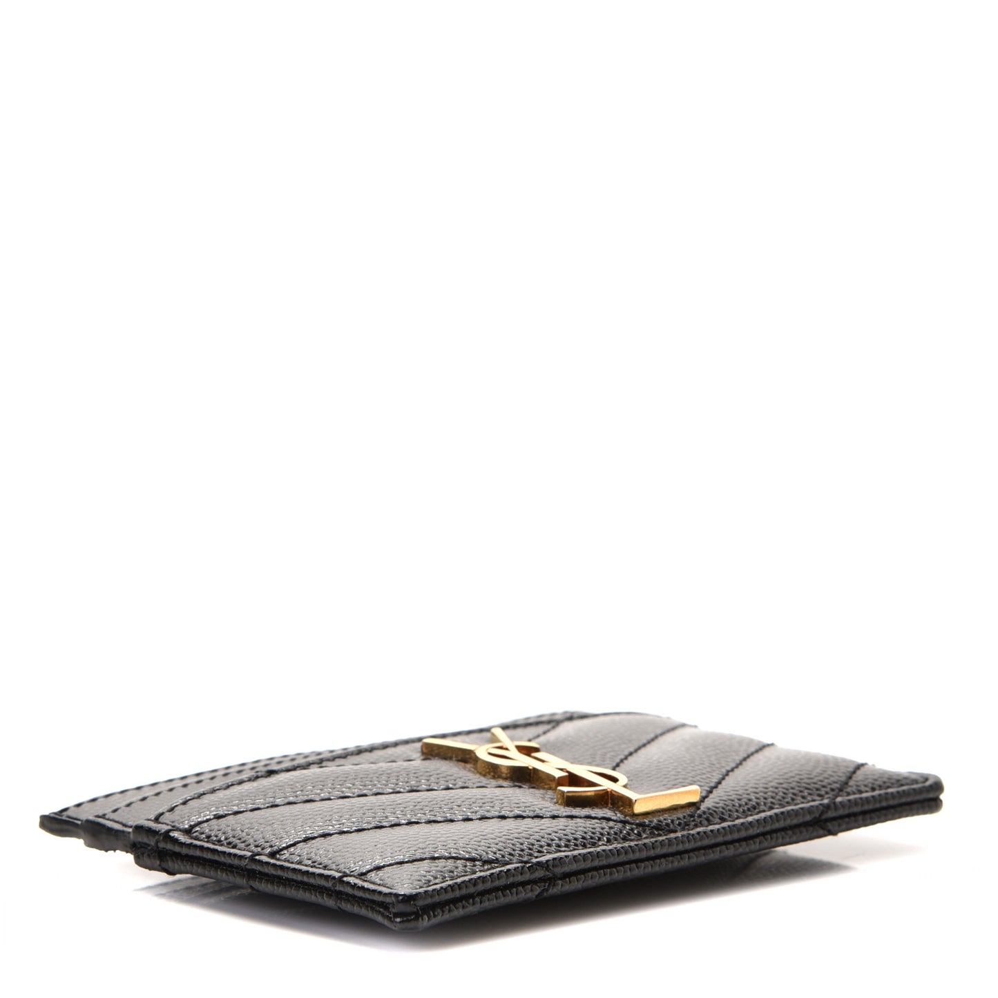 Grain De Poudre Matelasse Chevron Monogram Credit Card Case Black
