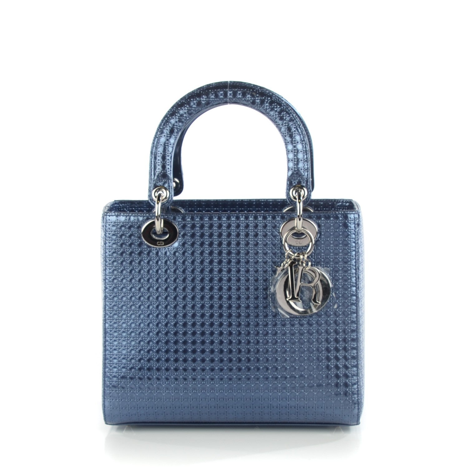 Christian Dior Metallic Patent Micro-Cannage Medium Lady Dior Blue 1 of 7