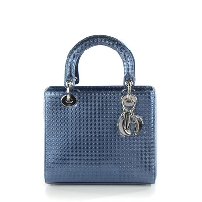 Christian Dior Metallic Patent Micro-Cannage Medium Lady Dior Blue 1 of 7