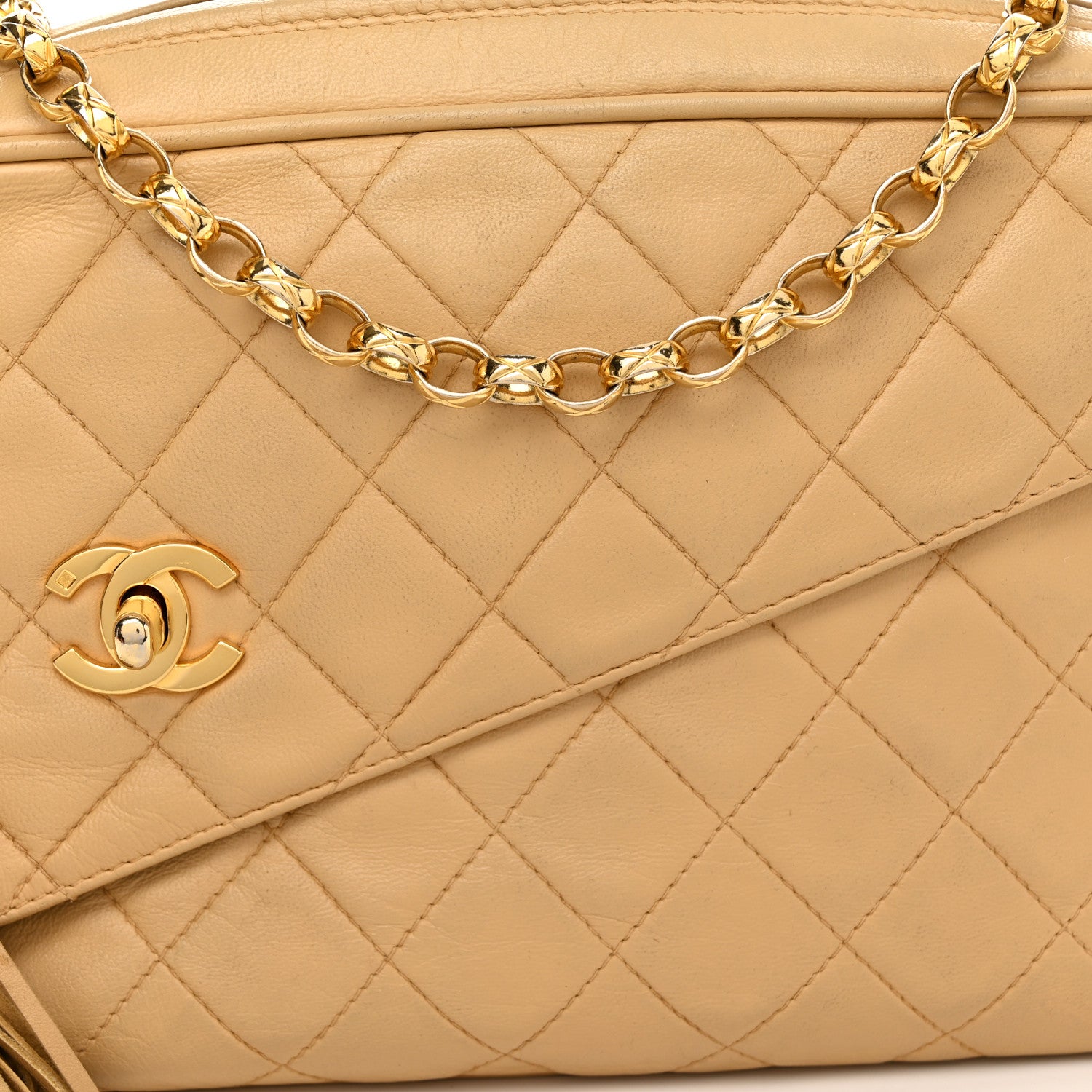 Chanel Lambskin Quilted Tassel Flap Camera Case Beige 9 of 16