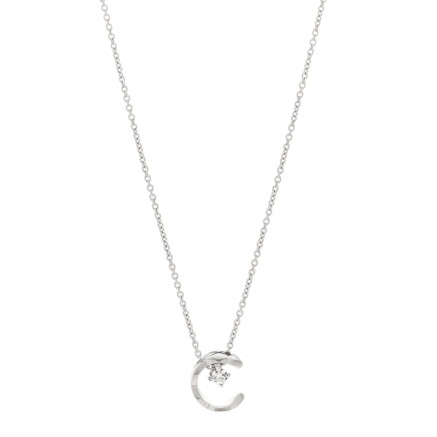Chanel 18K White Gold Diamond Coco Crush C Necklace 1 of 4