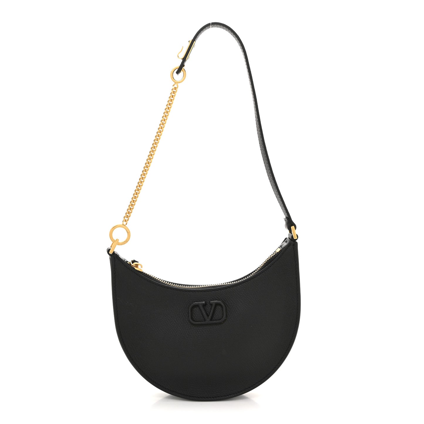 Grainy Calfskin Mini Vlogo Hobo Bag Black