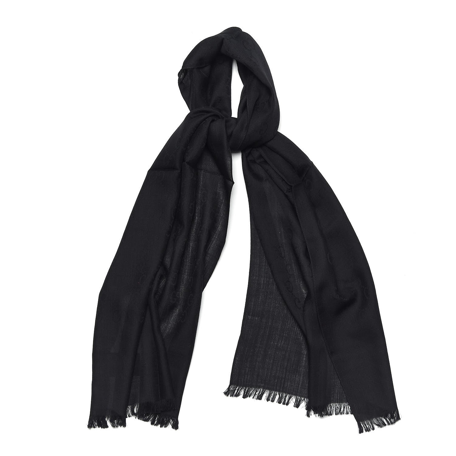 Gucci Wool Silk GG Monogram GGNat Scarf Black 3 of 7