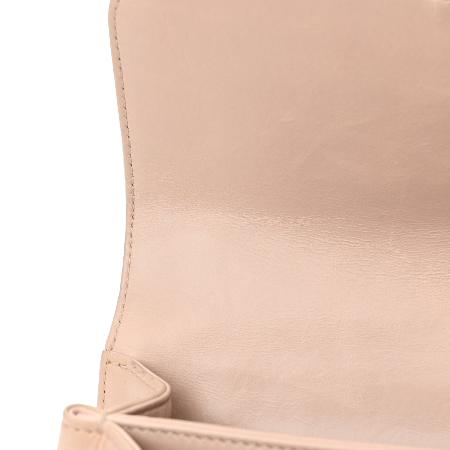 Glazed Calfskin Quilted Small Straight Lined Flap Beige