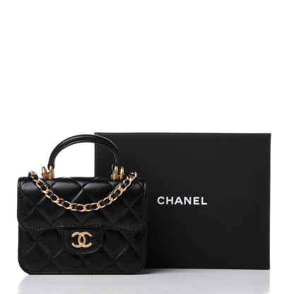 Chanel Lambskin Quilted Top Handle Flap Coin Purse With Chain Black 12 of 12