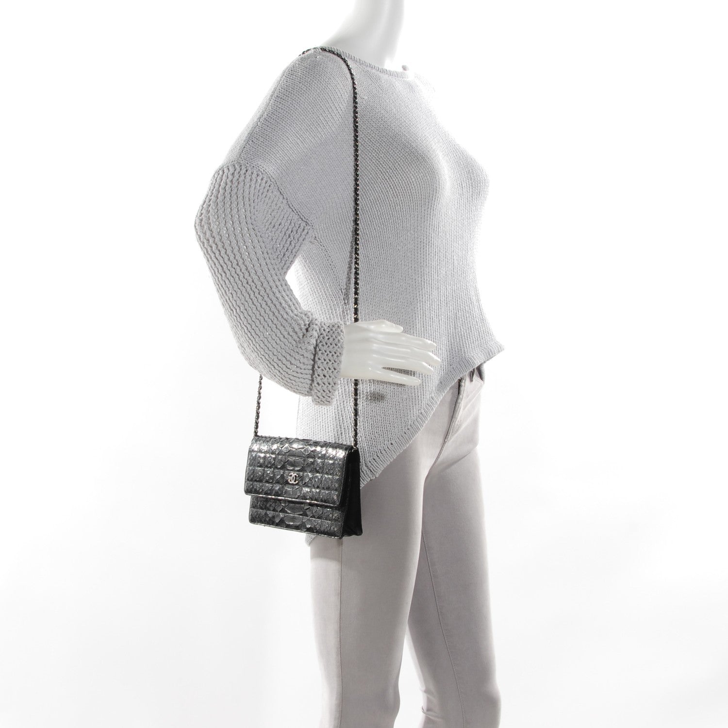 Chanel Python Quilted Wallet On Chain WOC Black 2 of 8