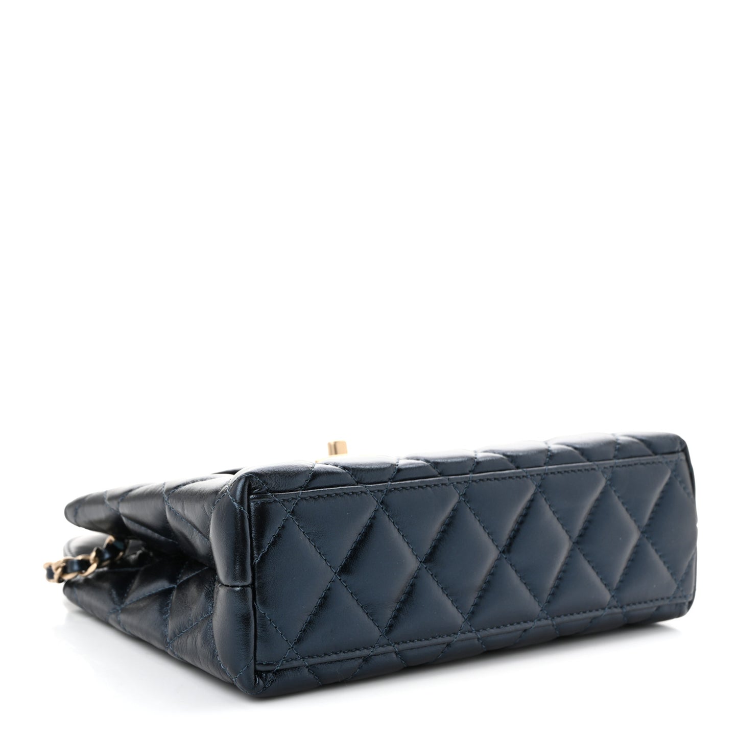 Metallic Aged Calfskin Quilted Nano Kelly Shopper Navy