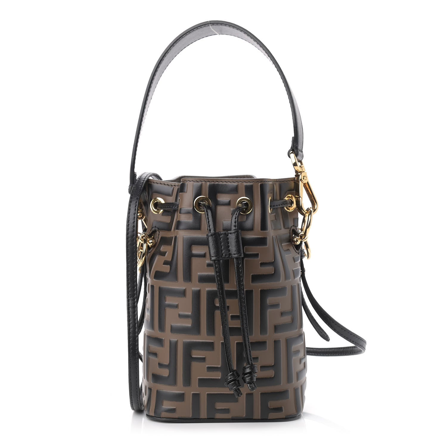 Fendi Vitello Liberty F is Fendi Bi-Color FF 1974 Embossed Mini Mon Tresor Bucket Bag Maya Black 1 of 9