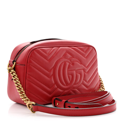 Gucci Calfskin Matelasse Small GG Marmont Chain Shoulder Bag Hibiscus Red 3 of 11