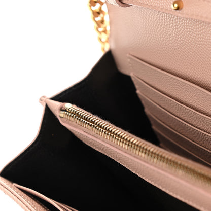 Saint Laurent Grain De Poudre Matelasse Chevron Monogram Chain Wallet Pale Pink 10 of 13