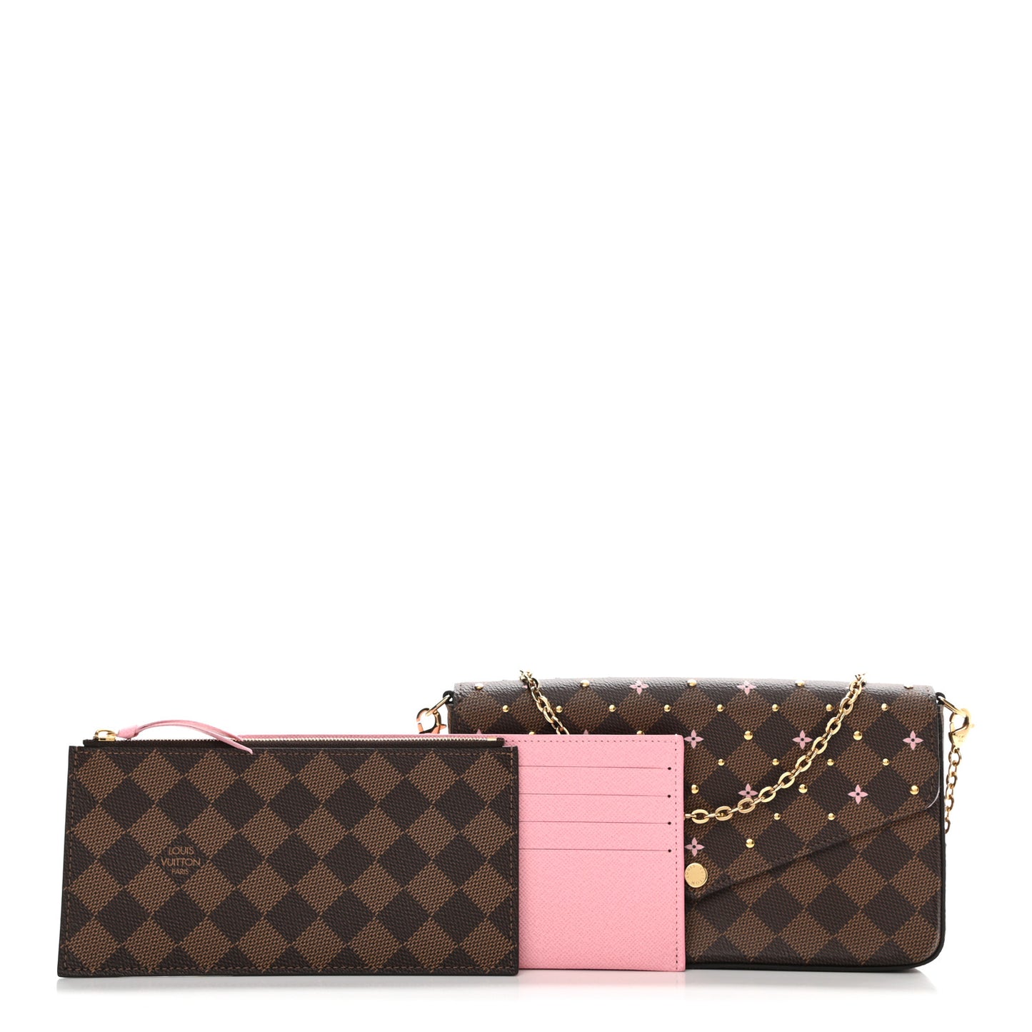 Damier Ebene Studded Pochette Felicie Chain Wallet