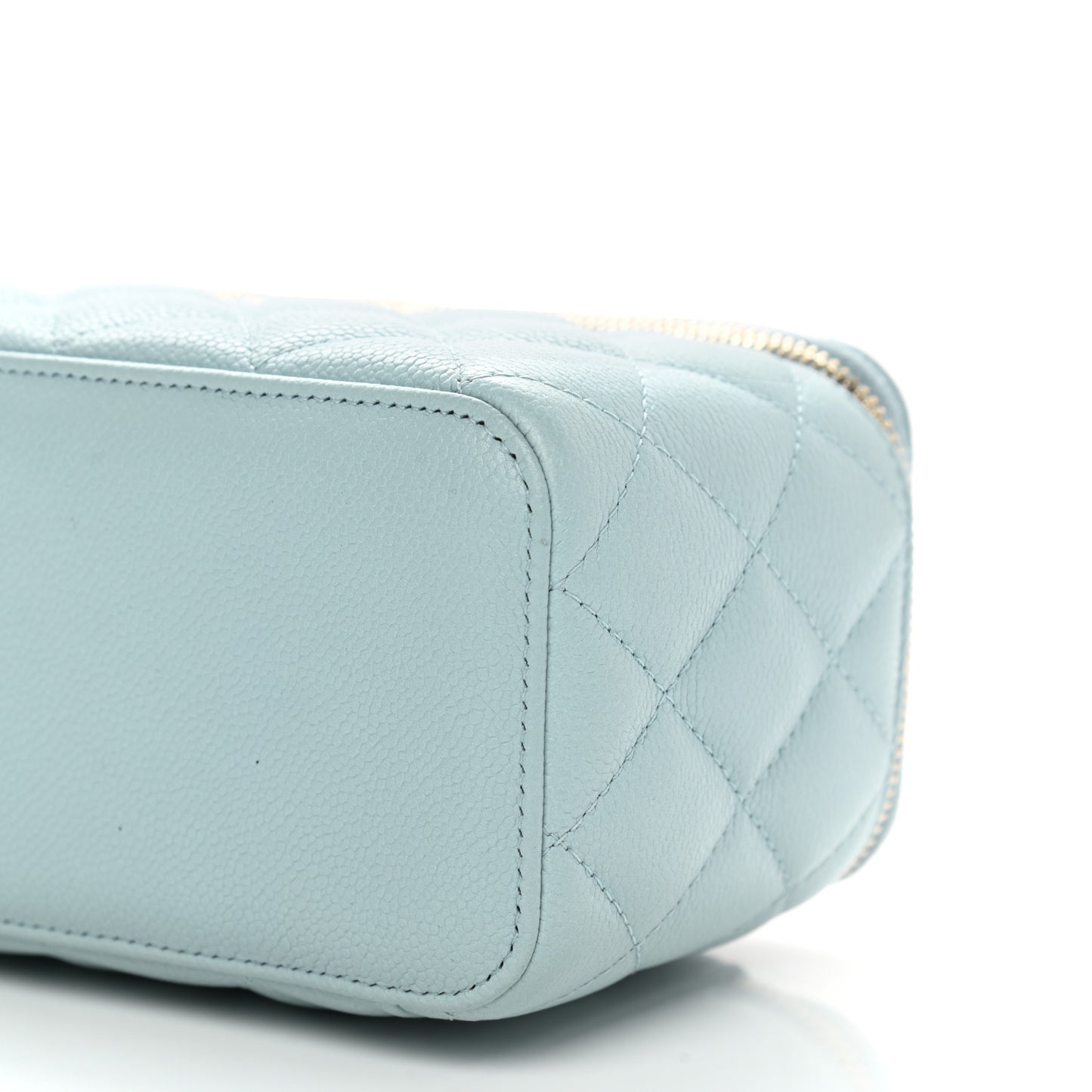 Caviar Quilted Small Tiny CC Vanity Case With Chain Light Blue