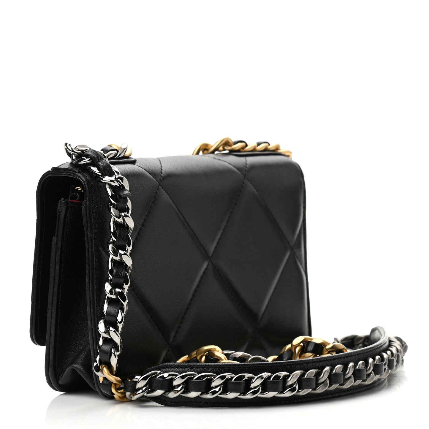 Lambskin Quilted Chanel 19 Wallet On Chain WOC Black