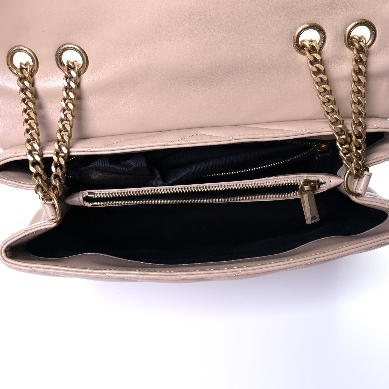 Saint Laurent Calfskin Y Quilted Monogram Medium Loulou Chain Satchel Dark Beige 4 of 6