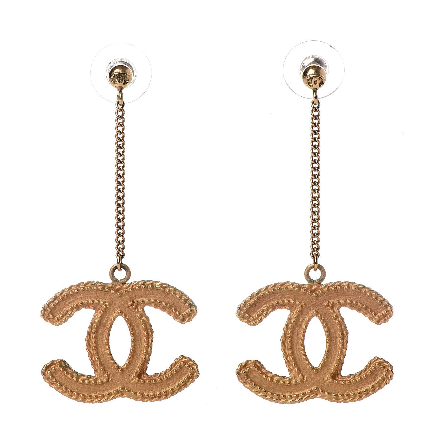 Chanel CC Drop Earrings Matte Gold 1 of 5
