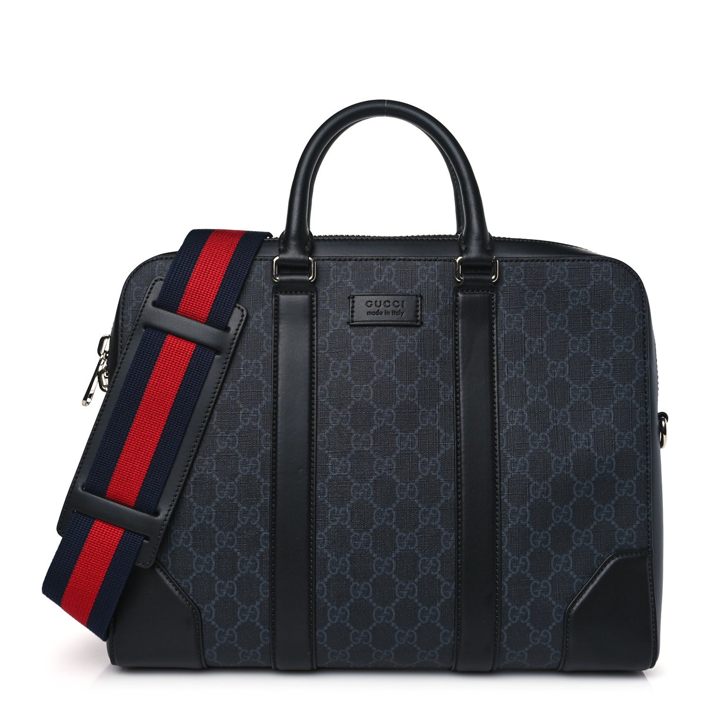 GG Supreme Monogram Appia Calfskin Web Briefcase Black