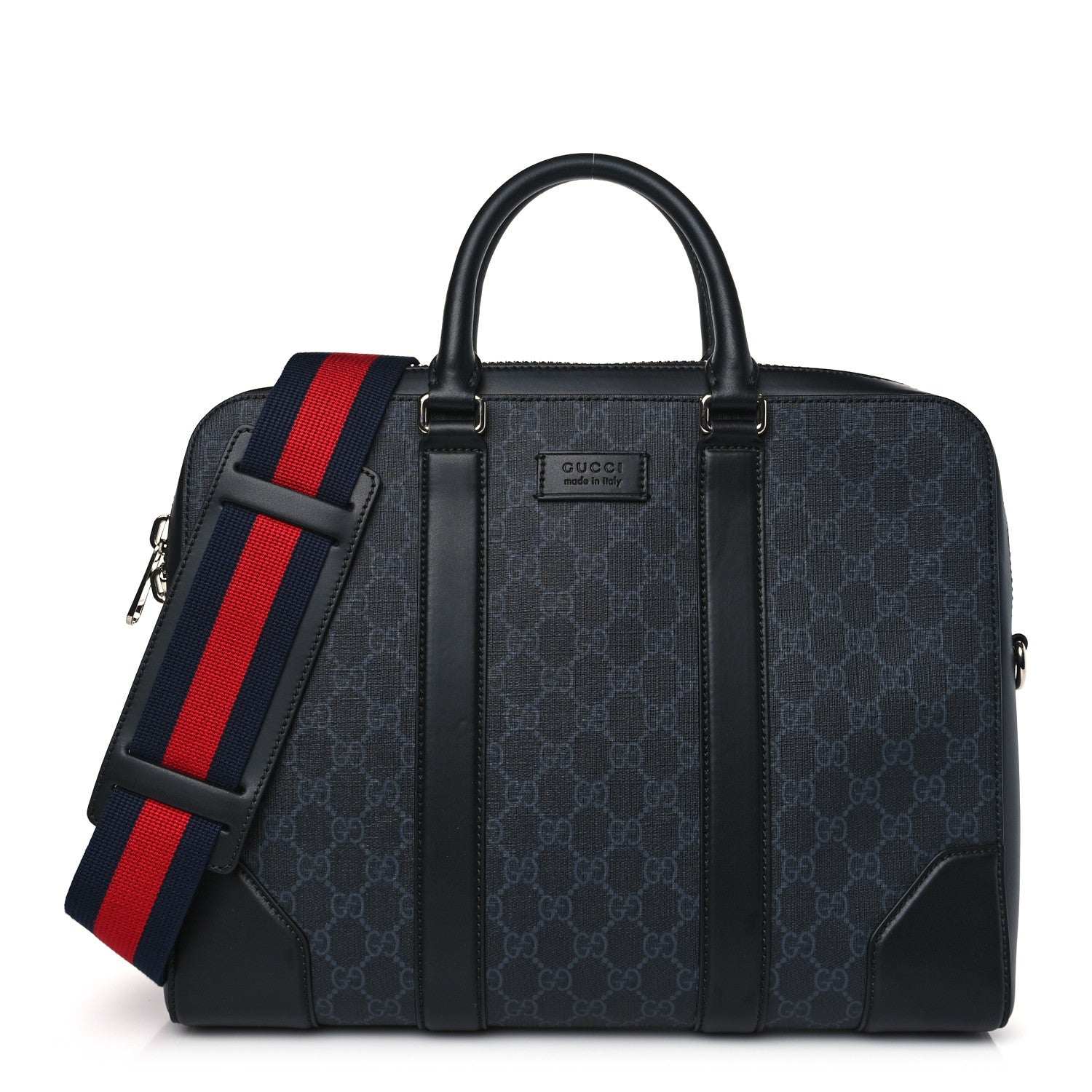 Gucci GG Supreme Monogram Appia Calfskin Web Briefcase Black 1 of 9