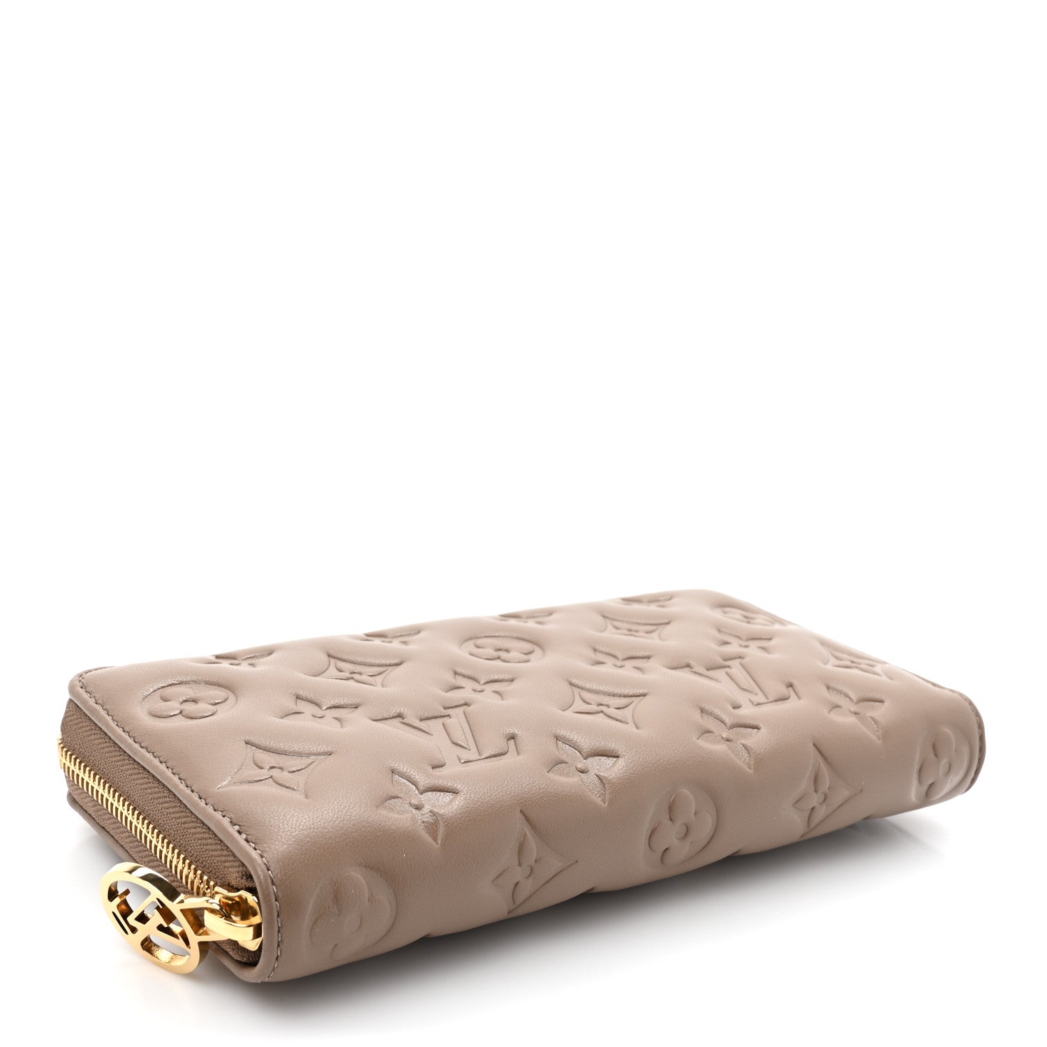 Louis Vuitton Lambskin Embossed Monogram Coussin Zippy Wallet Taupe 4 of 8