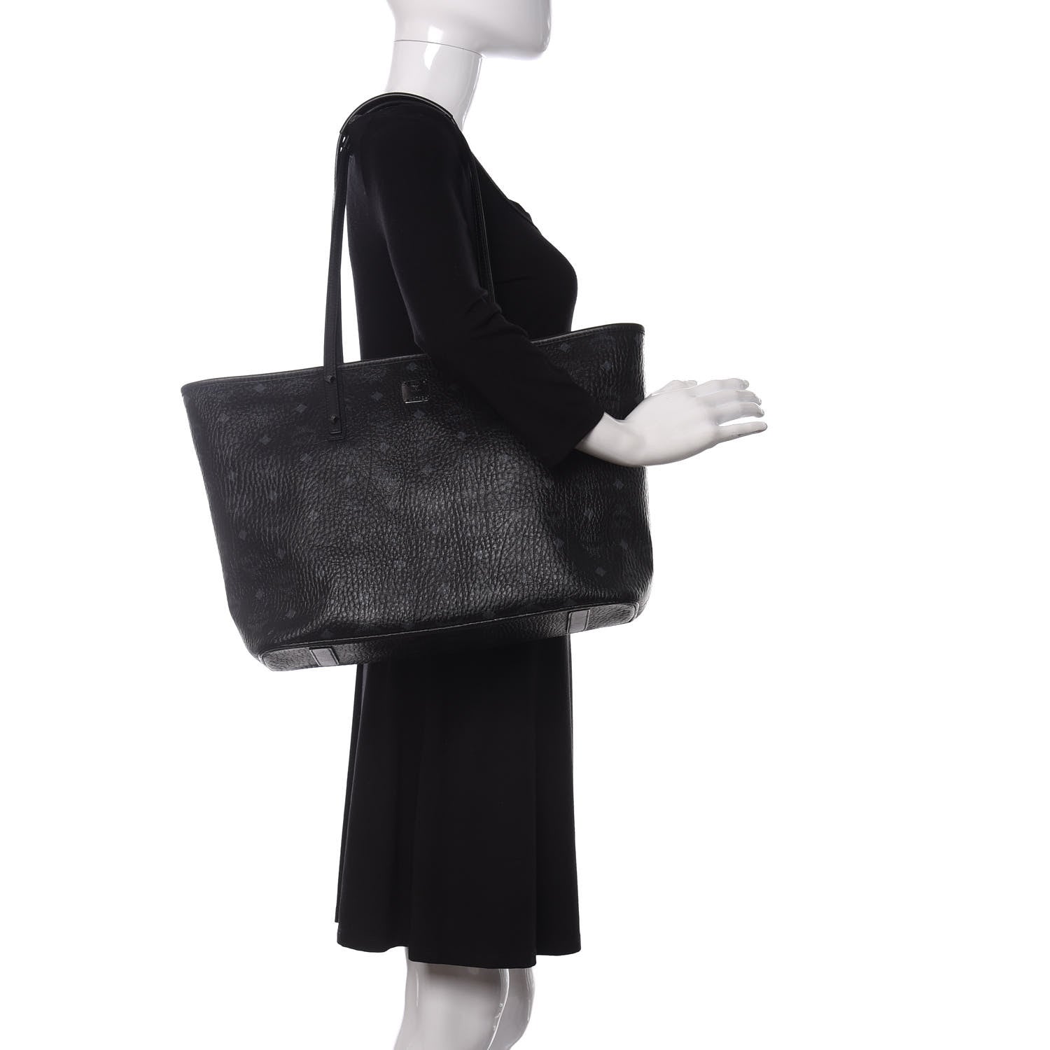 MCM Visetos Medium Anya Zip Top Shopper Tote Black 2 of 9