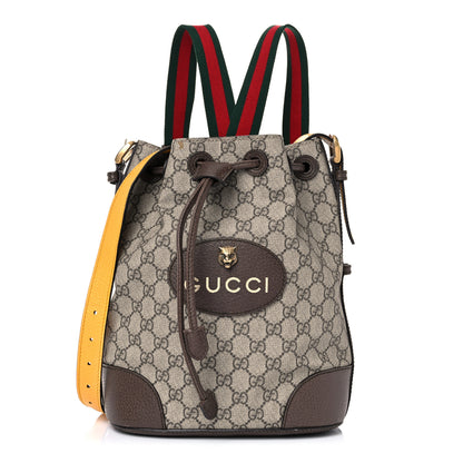 Gucci GG Supreme Monogram Neo Vintage Drawstring Bucket Backpack Beige New Acero Crop 1 of 22