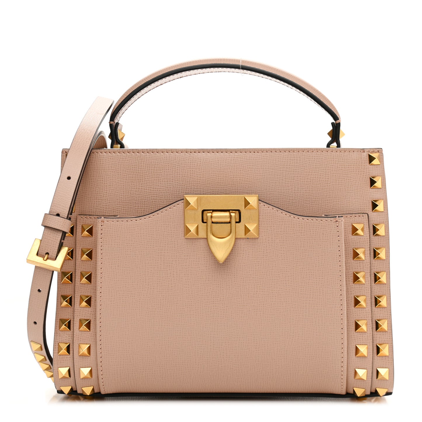 Vitello Small Rockstud Alcove Top-Handle Bag Rose Cannelle