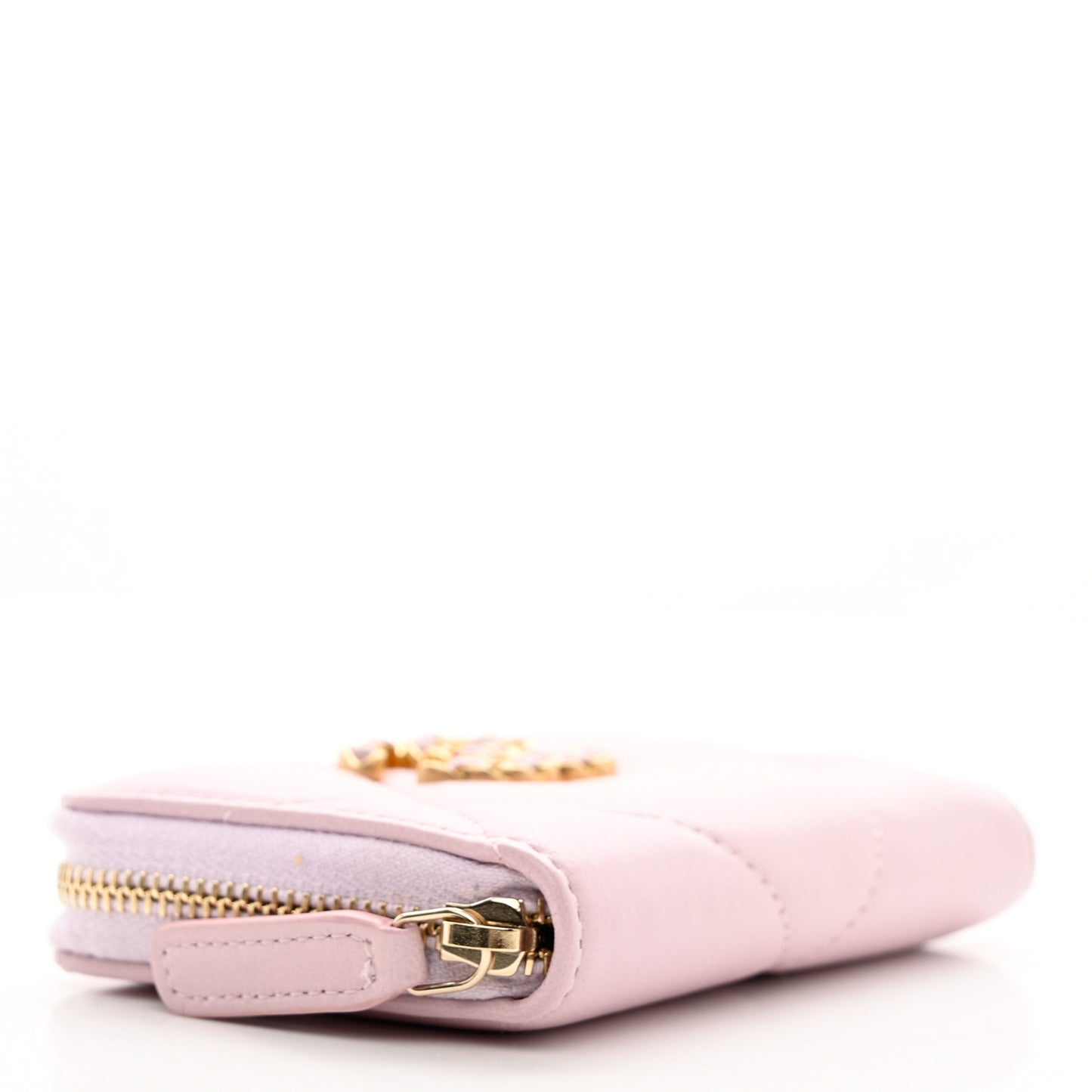 Lambskin Quilted Chanel 19 Zip Around Coin Purse Wallet Light Pink