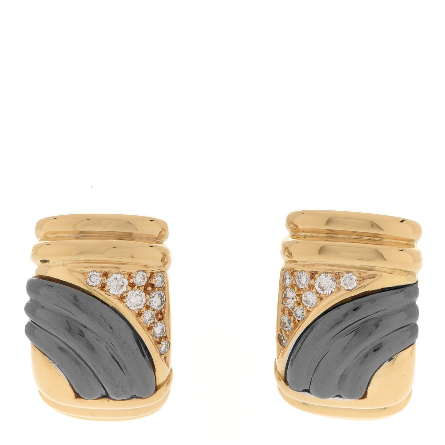 18K Yellow Gold Diamond Hematite Clip-On Earrings