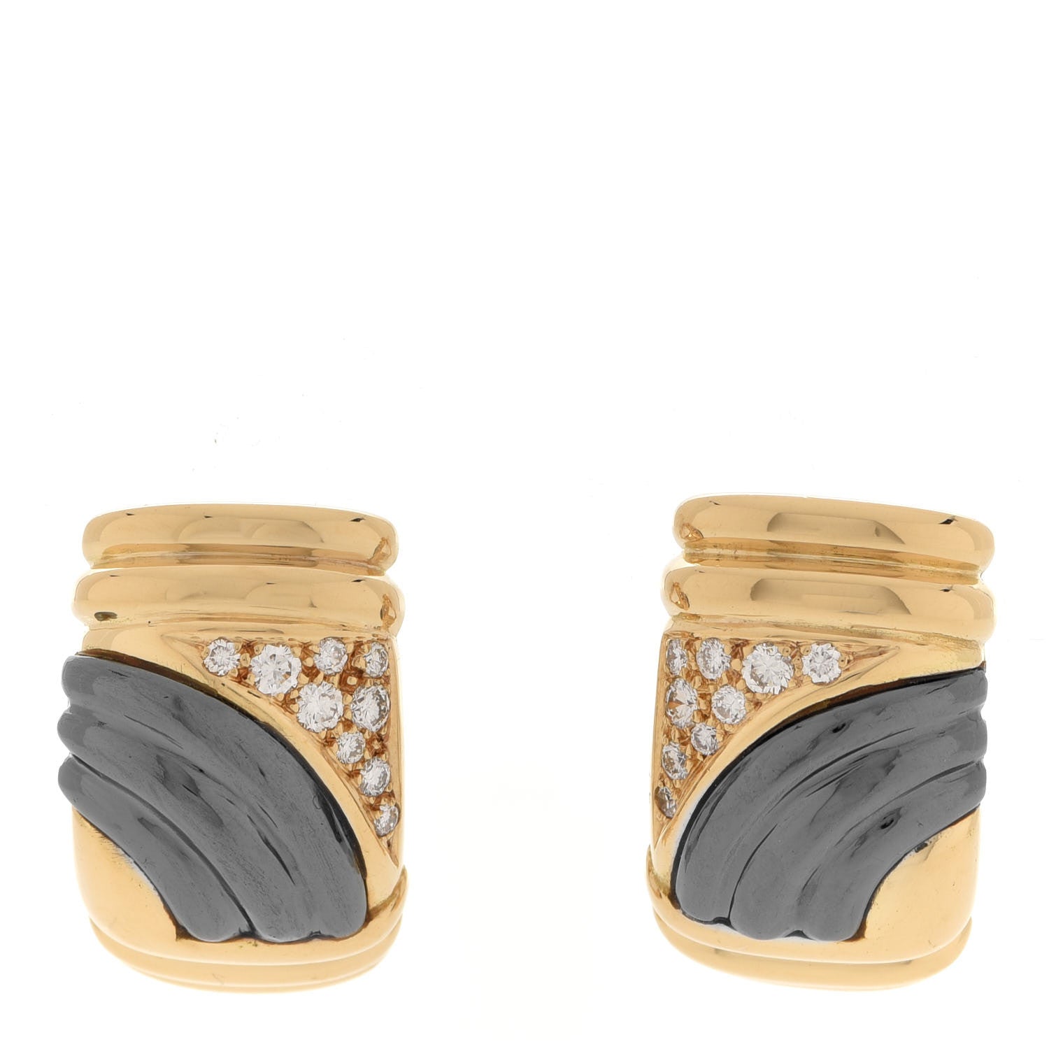 Bulgari 18K Yellow Gold Diamond Hematite Clip-On Earrings 1 of 5