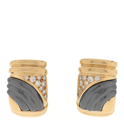 Bulgari 18K Yellow Gold Diamond Hematite Clip-On Earrings 1 of 5
