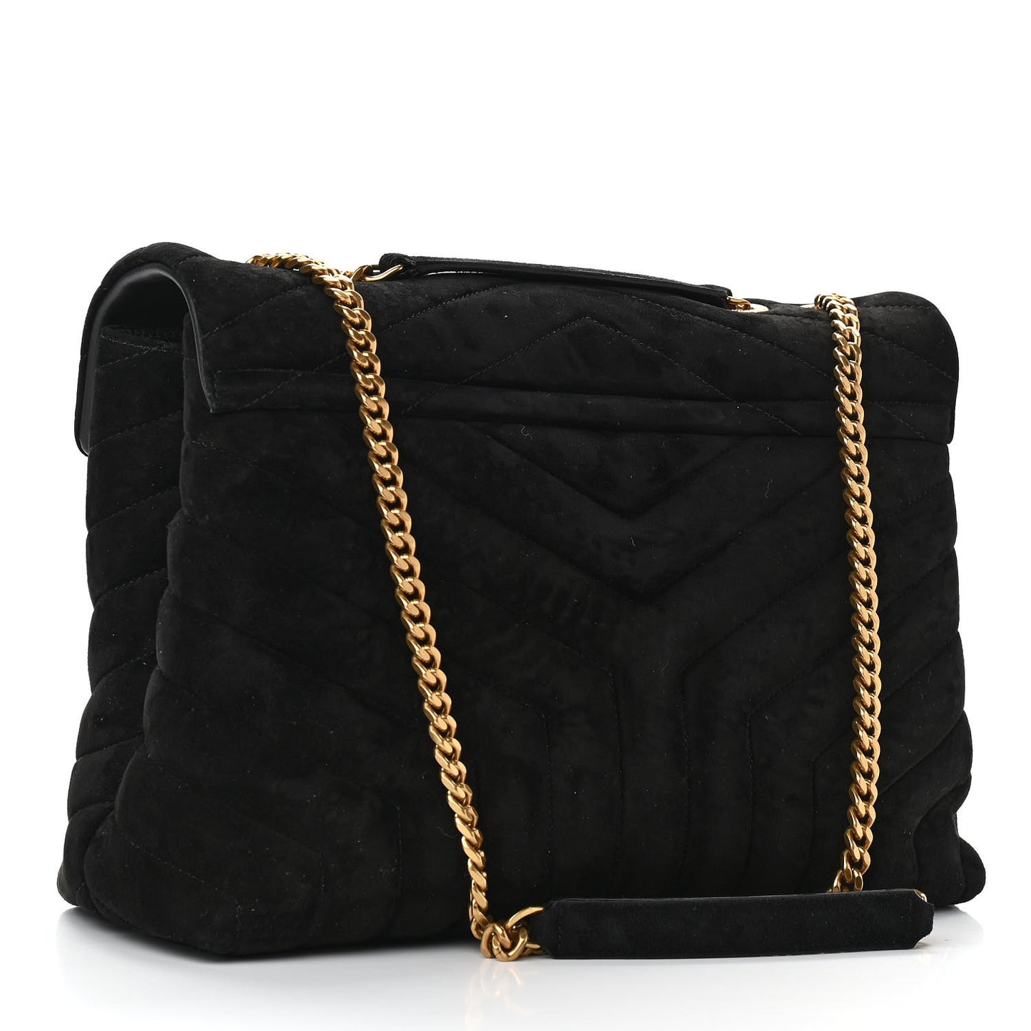Suede Y Quilted Monogram Medium Loulou Chain Satchel Black